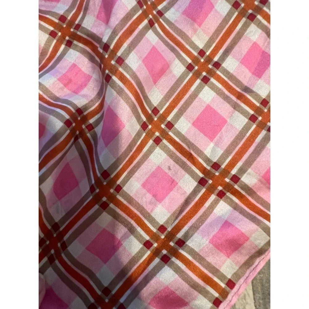 Vintage Glentex 100% Silk Pink Plaid Rectangle Scarf 1960s Mod Twee Checker‎